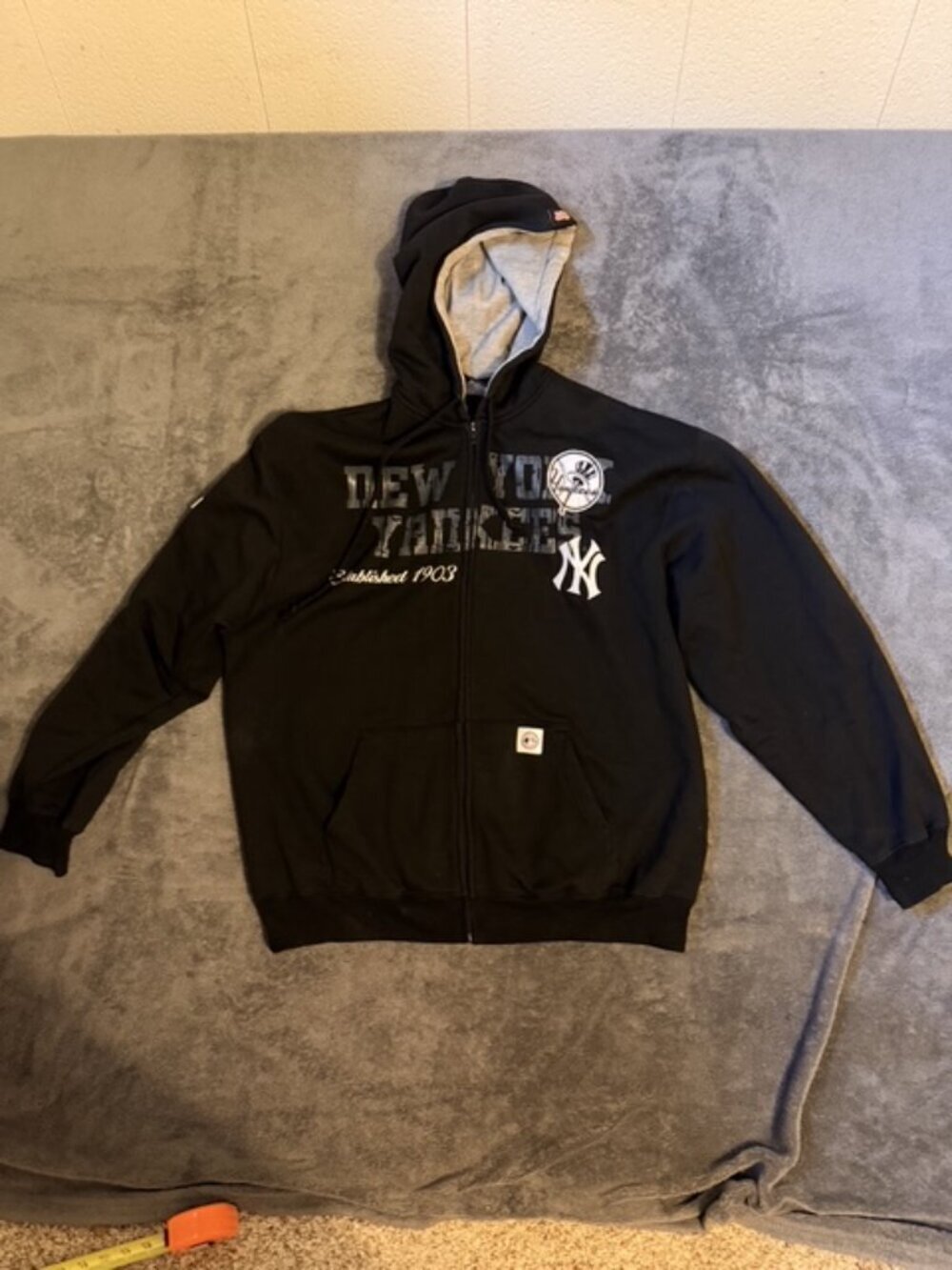 NY Yankees Full Zip Hoodie Black Eagle Patch Mens Large